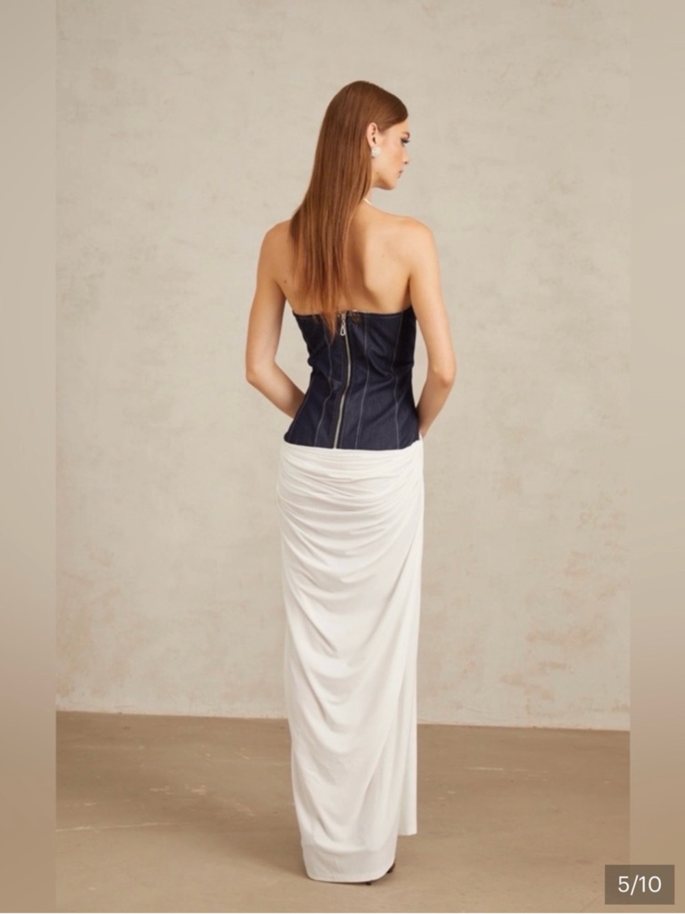 White Halter Gown with Navy Waist Corset - Picture 2 of 4